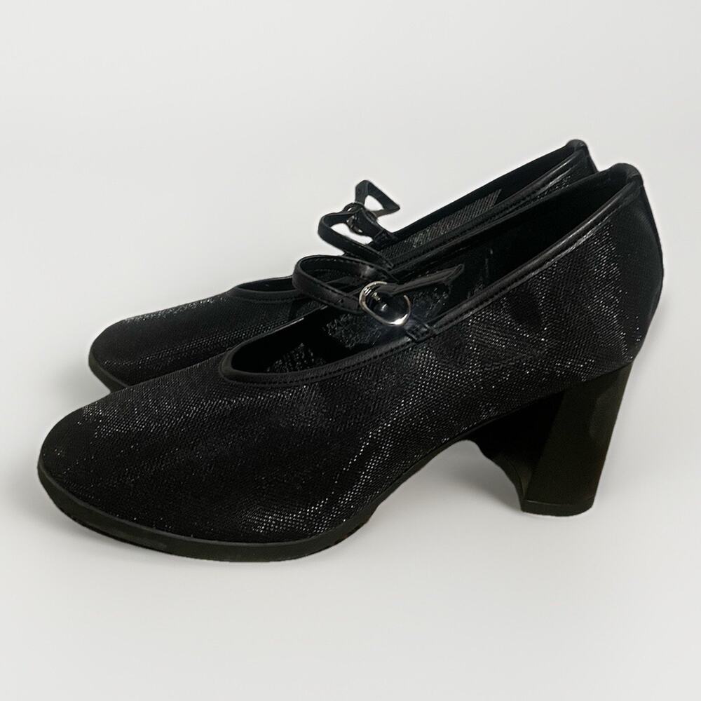 Scoop Women's Mesh‎ Mary Jane Block Heel Pumps Size 7 Y2K Black Strap Mesh
